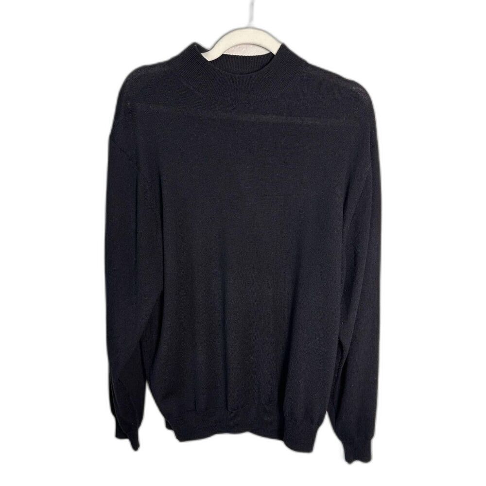 Jos A Bank Sweater Mens Large Black Italian Merino Wool Mock Neck Signature Knit